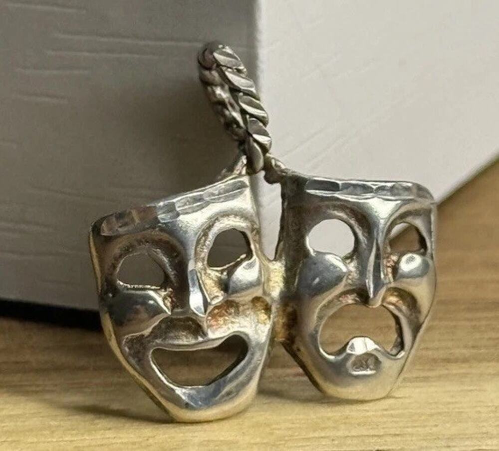 Vintage Sterling Silver Theater Drama Mask V Laugh Now Cry Later Charm